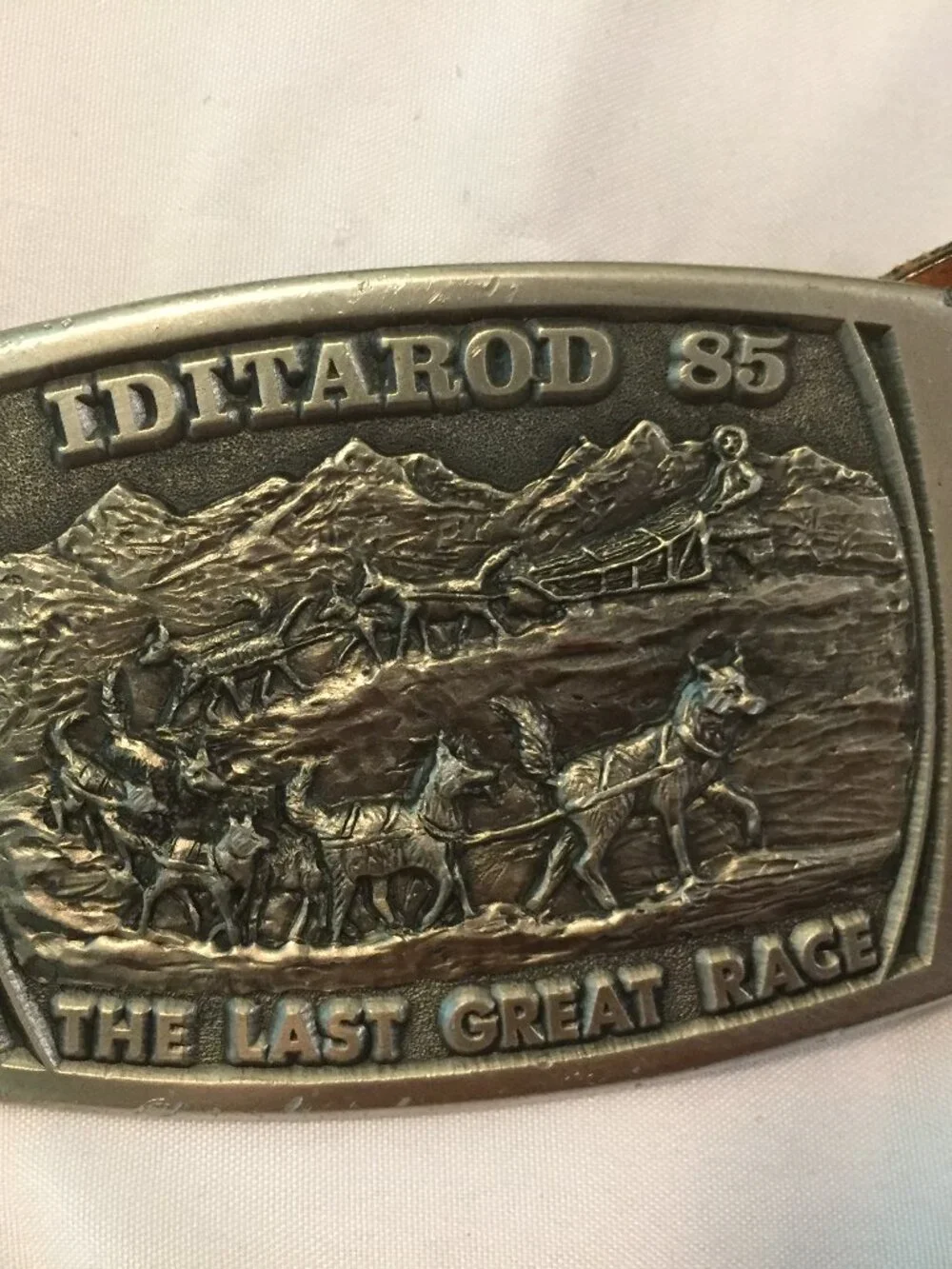 VTG 1985 Alaska Iditarod The Last Great Race Belt Buckle W/Bicentennial Belt M